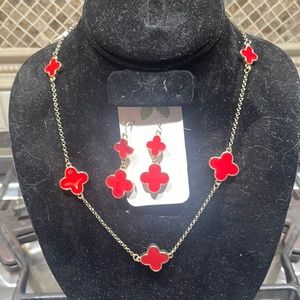 Designer inspired Rhodium gold plated necklace w/ matching drop earrings